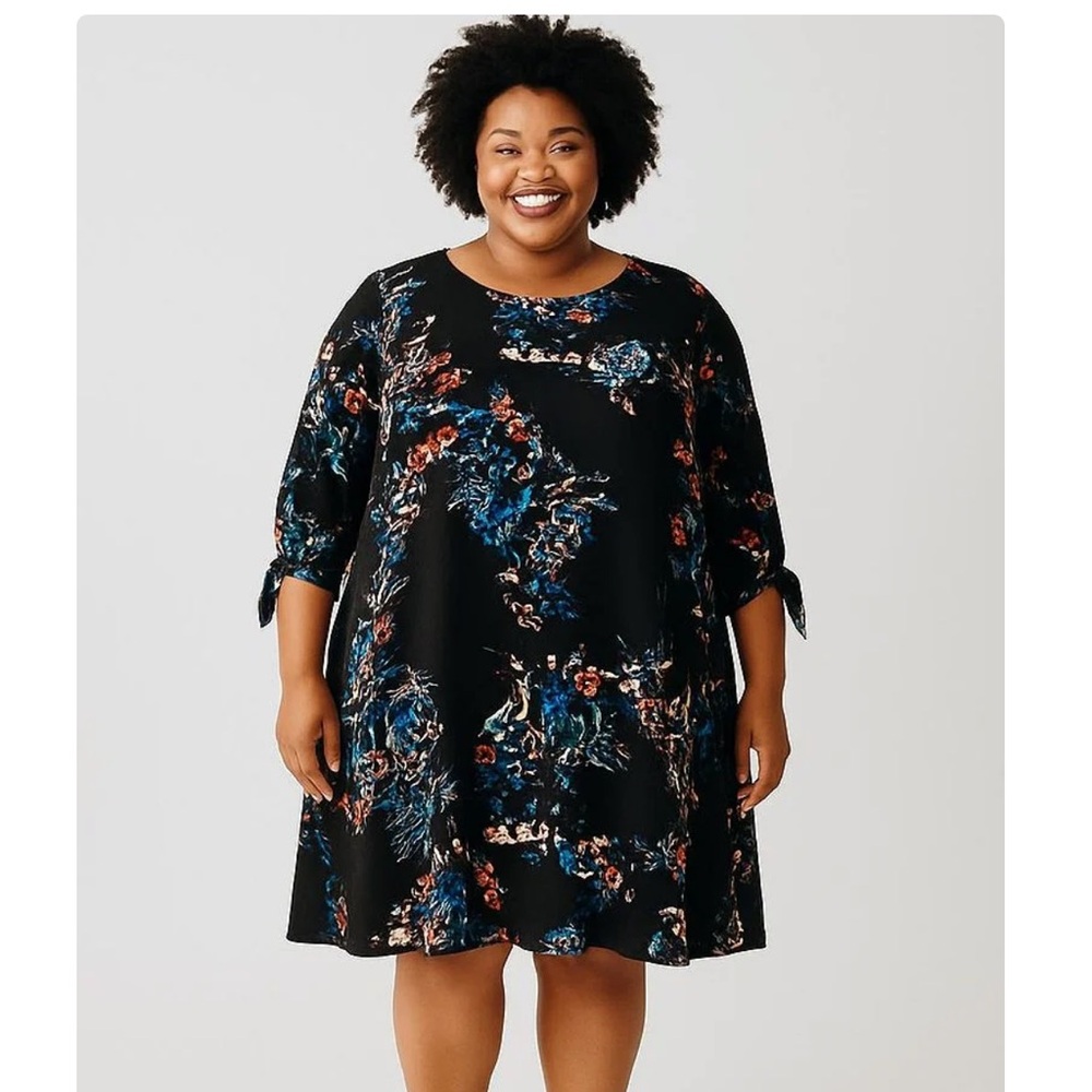 EVRI Floral Print Black Dress (2X) - Picture 2 of 6